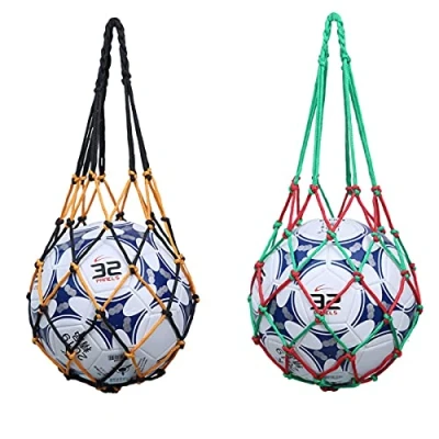 Image of Tioamy Basketball Net Bag Football Soccer Mesh Storage Sports Ball Holder Organiser Nylon Carry Durable Single Carrier 2 Pack Black Green Fit 3 4 5