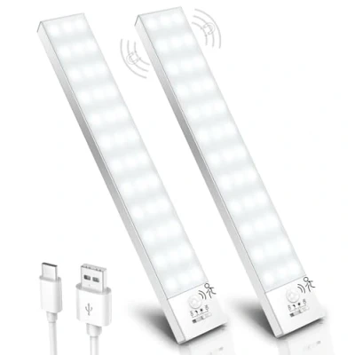 Image of Ylatoial Under Cabinet Kitchen Lights, 23cm 36 LED Motion Sensor Lights Indoor 5000K 1000mAh Light USB Rechargeable Cupboard with Magnetic for Stairs Wardrobe Hallway 2 Pack