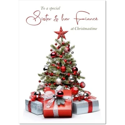 Image of doodlecards Sister &amp; Fiance Christmas Card Parcels and Tree Medium Size with Plain Envelope