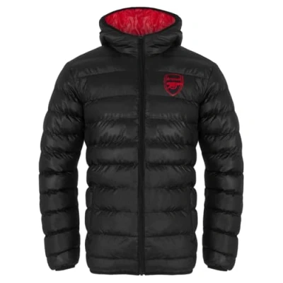 Image of Arsenal FC Official Football Gift Mens Quilted Hooded Winter Jacket Black Large