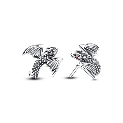 Image of Pandora Project House dragon sterling silver stud earrings with salsa red crystal