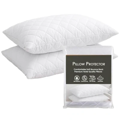 Image of LSC Pillow Protectors 2 Pack Quilted Ultra Soft Anti Allergy Cover Breathable and Comfortable Microfiber White Pillowcase 48x74 CM (PACK OF 2)