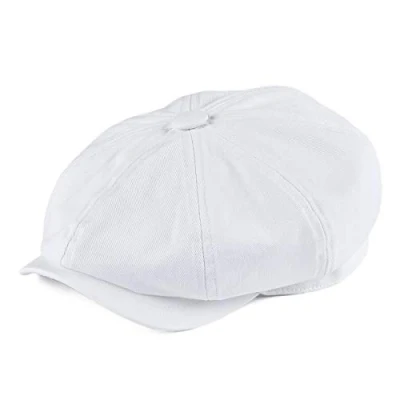 Image of BOTVELA Men&#039;s 8 Piece Newsboy Flat Cap 100% Cotton Gatsby Ivy Golf Cabbie Hat (White, 7 5/8)