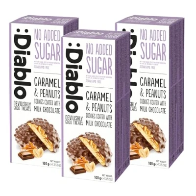 Image of Diablo No Added Sugar Caramel &amp; Peanuts coated with Milk Choclate 100g (Pack Of 3)