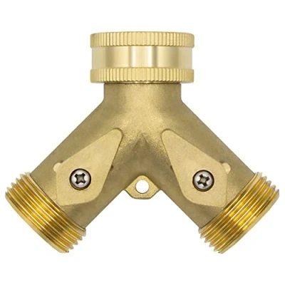 Image of &#039;Variosan 2 Way Y Splitter 10964, 3/4 Inch Brass Hose Connector with Shut Off Valves