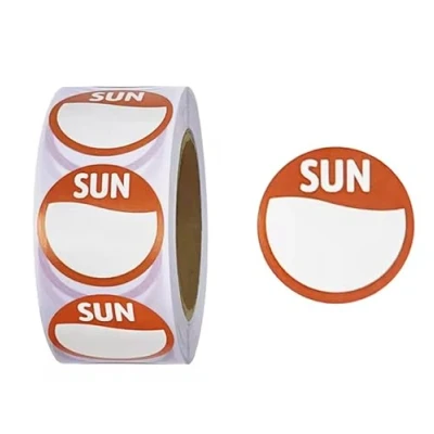 Image of Sunday Food Labels Stickers Circular Day for Commercial Kitchen, Dots Rotation Restaurants and Catering (500 per Roll Sunday)