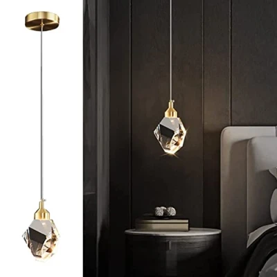 Image of Modern Crystal Pendant Light, 3 Color LED Adjustable Height Gold Ceiling Hanging Lamp, for Kitchen Island Bedroom Dining Room (Gold)