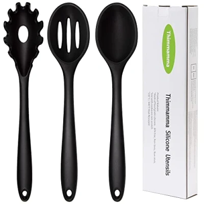 Image of Silicone Spoons for Cooking, Heat Resistant Serving Pasta Slotted Spoon Non Stick Cookware, Dishwasher Safe BPA Free Cooking Mixing, Serving, Draining