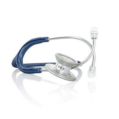 Image of MDF MD One Epoch Lightweight Titanium Stethoscope, Adult, Navy Blue Tube, Silver Chestpiece Headset, MDF777T04