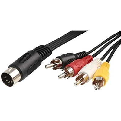 Image of Pro Signal PSG00908 5 Pin 180 Degree DIN Male to 4x Phono (RCA) Lead, 1.2m, Black