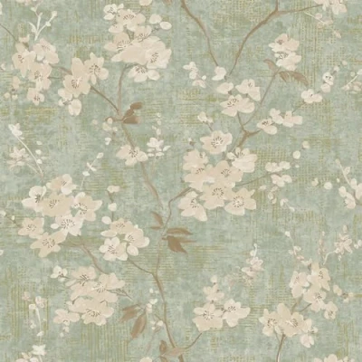 Image of Anethe Blossom Sage Green Wallpaper Flowers Floral Botanical Classic Traditional Textured Paste The Wall Vinyl