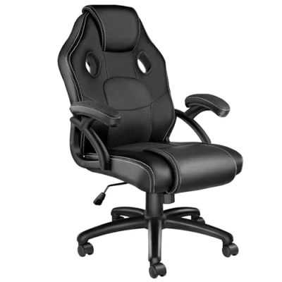 Image of TecTake® Gaming Chair Mike, with Ergonomic, Thick Padding, Faux Leather, and Breathable Mesh. Adjustable Height, 360 Rotation Smooth Castors for Max Office Game Comfort black/black