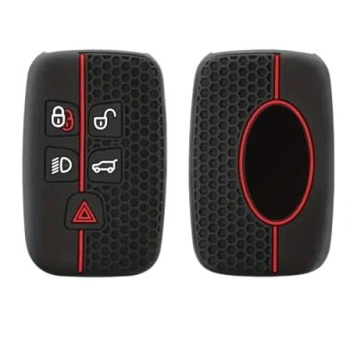 Image of StyleC Silicone Key Case cover compatible with Discovery 4 Freelander 3 Land Range Rover Sport fob protector (Red Stripe)