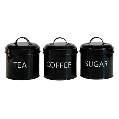 Image of Itucci Set of 3 Retro Classic Black Tea, Coffee &amp; Sugar Canisters Jars