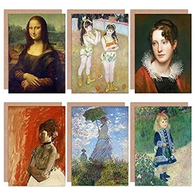 Image of Artery8 Renoir Monet Degas Peale Da Vinci Mona Lisa Portrait Mixed Fine Art Greeting Card Pack of 6