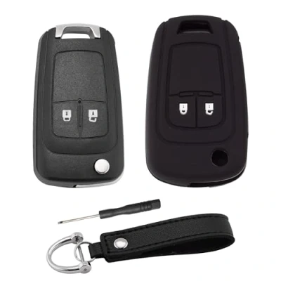 Image of ERMWALR 2 pcs Car Key Shell Replacement with Silicone Fob Cover Keychain for Opel Vauxhall Astra J Corsa E D Zafira Insignia Mokka Meriva Chevy Holden Button Flip Folding Case (KG Chv 2F)
