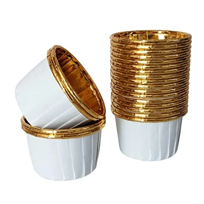 Image of AHAM Trading Cups &amp; Cases Pleated Baking Greaseproof Mini Size Sturdy Cupcake (100, White Gold)