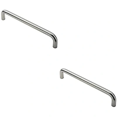 Image of 2 Pack Round D Bar Pull Handle 319 x 19mm 300mm Fixing Centres Satin Steel Tubular Design Suitable for Lightweight Internal Doors Cabinet, Wardrobe, Cupboard Door