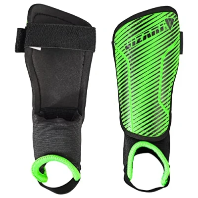 Image of Vizari Matera Football Shin Pads for Adults &amp; Kids Guards with Ankle Protection Green, Black Size L