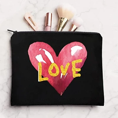 Image of Love Printed Canvas Makeup bag Make up Bags for Women Mini Cosmetic Toiletry Organizer Purse Travel,Toiletry Bags, bride Bridesmaid (Heart Love)