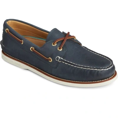 Image of Sperry Top Sider Men&#039;s Gold A/O 2 Holes Boat Shoe, Navy, 8 UK