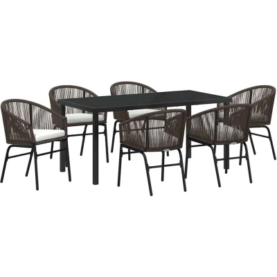 Image of vidaXL 7 Piece Garden Dining Set Brown Poly Rattan