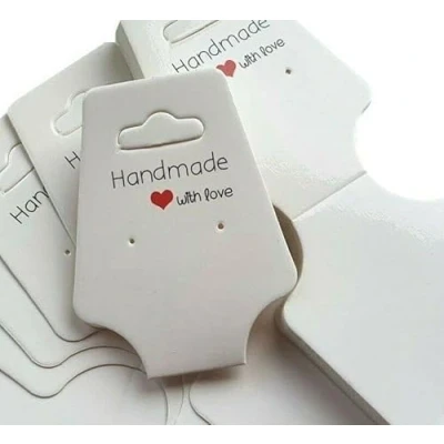 Image of 50 x Jewellery Display Cards Necklace Bracelet Earring Handmade With Love White