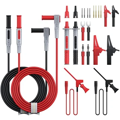 Image of Multi Test Leads Kit, 24 in 1 Electrical Multimeter Lead with Alligator Clips, Probe, Spring Hook Banana Plug Compatible Most and Clamp Meter