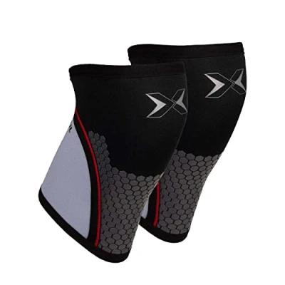 Image of PICSIL Neoprene Knee Pad Cross Training Hex Tech, 5/7mm, 2 Pads For Powerlifting and Weightlifting, Extra Support, Unisex (7mm Grey M)