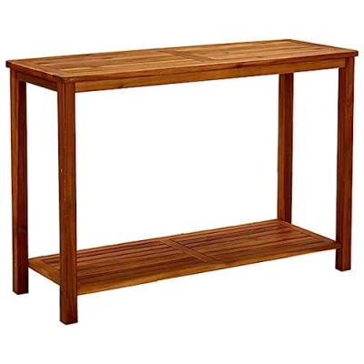 Image of vidaXL Solid Acacia Wood Console Table Outdoor Garden Side with Shelf, Indoor/Outdoor Use, Rectangular, Brown, 110x40x75cm