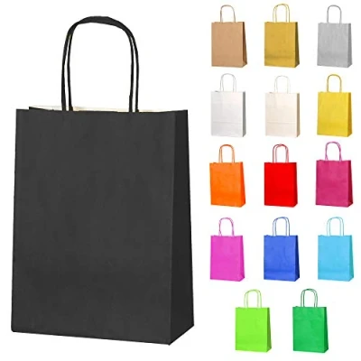 Image of Thepaperbagstore 20 Black Paper Party Bags With Handles Colourful Gift for Kids and Adults Parties, Birthdays, Weddings, Baby Showers, Hen Parties Sweets 18x22x8cm