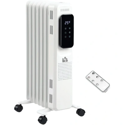 Image of HOMCOM 1500W Oil Filled Radiator, 7 Fin Portable Electric Heater with LED Display, 24H Timer, 3 Heat Settings, Adjustable Thermostat, Safety Cut off, Remote Control, White