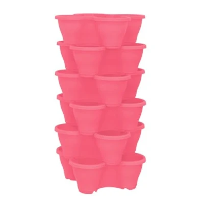 Image of simpa 6PC Quad Pot Stackable Indoor &amp; Outdoor Planters Pink