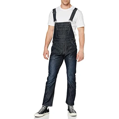 Image of Enzo Men&#039;s Ezd390 Ven Denim Dungarees Overalls, Black_A, 38 UK