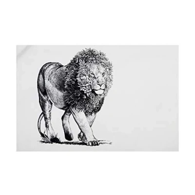 Image of Maxwell &amp; Williams Marini Ferlazzo Tea Towel with African Lion Design, 100% Indian Cotton, White, 50 x 70 cm