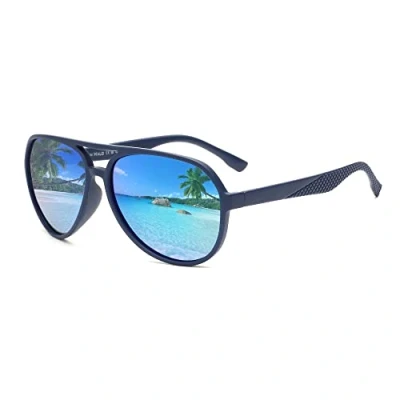 Image of Jim Halo Polarized Sunglasses Men Women, Retro Pilot Shades for Driving Fishing Blue/Mirror Blue
