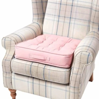 Image of HOMESCAPES Pink Armchair Booster Cushion Large Firm 50 cm Square Seat Pad with Supportive 10 Thick Lift Soft Touch Cotton Light For The Elderly, Post Operative and Pregnancy