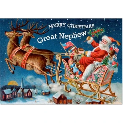 Image of doodlecards Great Nephew Christmas Card Santas Sleigh Victorian Style Medium Size for with Plain Envelope