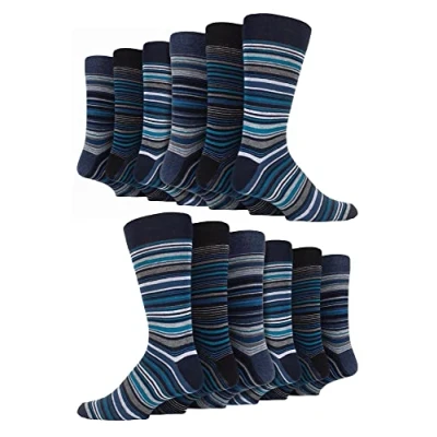 Image of 12 Pair Multipack Mens Cotton Colourful Striped Dress Socks Sock Snob Patterned Business Casual (6 11, Leicester)