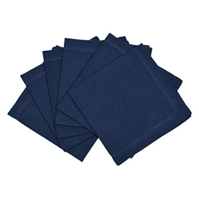 Image of Penguin Home Hemstitched Pure Cotton Washable and Reusable Oversized Kitchen Cloth Napkins 6 Pack, for Table Dining, Events, Parties, Lunch 50 x cm, Solid Navy, Set of (GSM 190)