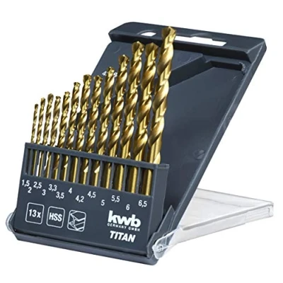 Image of kwb KRAFTIXX HSS Twist Drill Set, Titanium nitrided 13 Pieces, Ø 1.5 to 6.5 mm (Pitch 0.5 mm) and 3.2 4.8