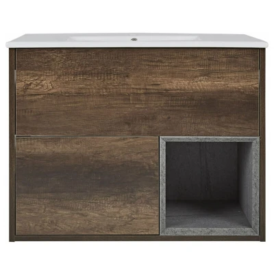 Image of Milano Bexley Dark Oak 810mm Bathroom Vanity Unit Inset Basin