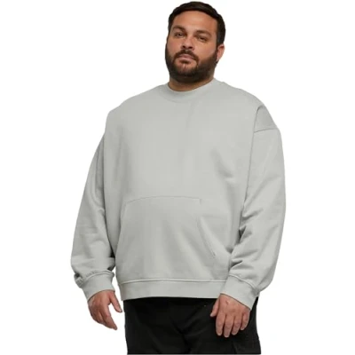 Image of Urban Classics BOXY Pocket CREW Sweatshirt, Men&#039;s, Size: Small, Lightasphalt