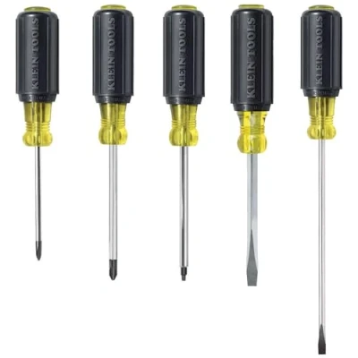 Image of Klein Tools 80031 Screwdriver Set, 5 Piece Kit Includes 2 Slotted, Phillips and 1 Square Tip Screwdriver, Cushion Grip Comfort