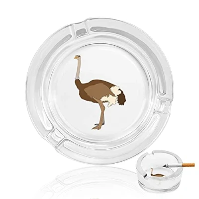 Image of Ostrich Funny Round Crystal Ashtray Cigarettes And Cigars Ash Tray Holder Case Indoor Outdoor Decor