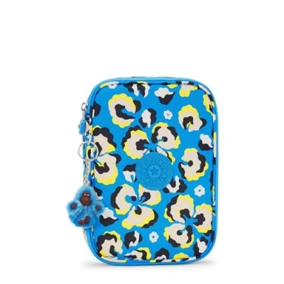 Image of Kipling 100 Pens Pouches/Cases, 21X5X15, Leopard Floral (Blue)