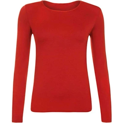 Image of Hiffy Kids Unisex Plain Basic Top Long Sleeve Girls Boys Uniform T Shirt Tops (Red, 7 8 Years)