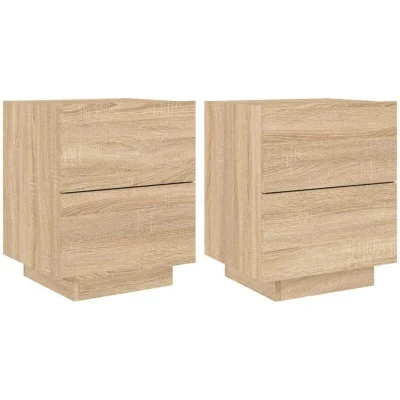 Image of vidaXL Bedside Cabinets with LED Lights 2 pcs Sonoma Oak Engineered Wood