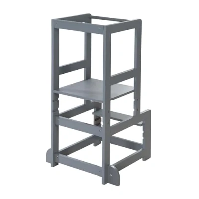 Image of roba Convertible Montessori Learning Tower Safe Step Stool for Toddler/Children Ideal as Kitchen Helper Loadable Up to 80 kg Wood Anthracite