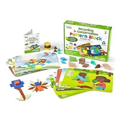 Image of Learning Resources 94459 Kind Recycling and Conservation Set, Puzzle, Tangrams for Kids 4 8, Blocks Cards, Pattern Play, Shapes Toddlers, Ages 3+, Multi Coloured